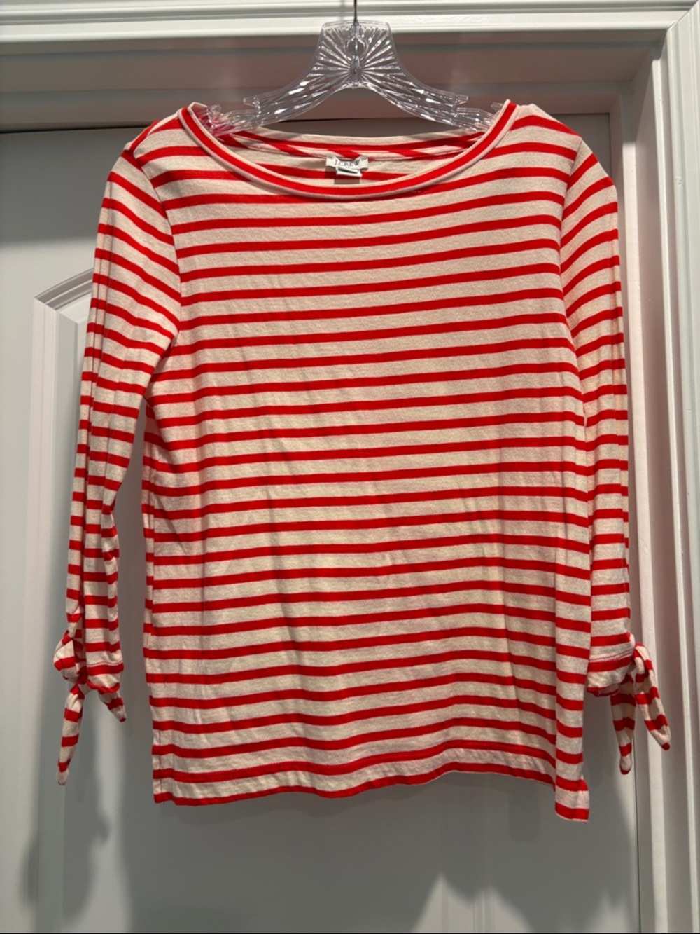 LAST CHANCE! J. Crew Red & Cream Striped Tie-Sleeve Long Sleeve Top